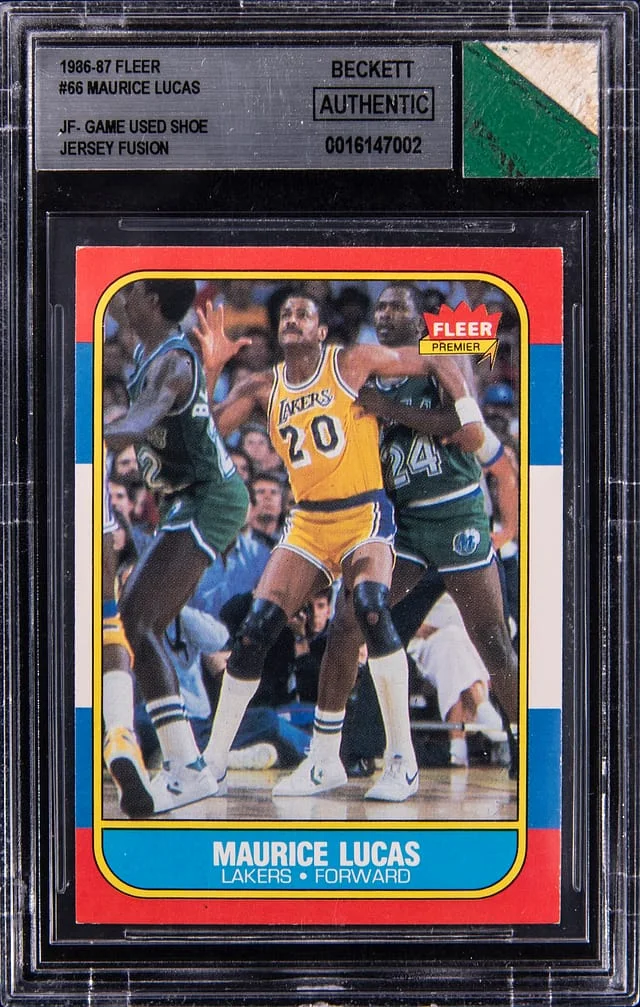 1986-87 Fleer Maurice Lucas Game-Used Shoe Jersey Fusion #66 card image