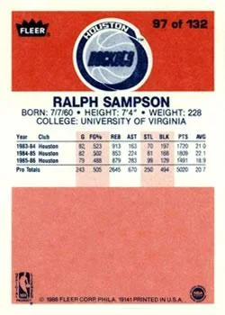 1986-87 Fleer Ralph Sampson #97 card back image