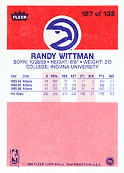1986-87 Fleer Randy Wittman #127 card back image