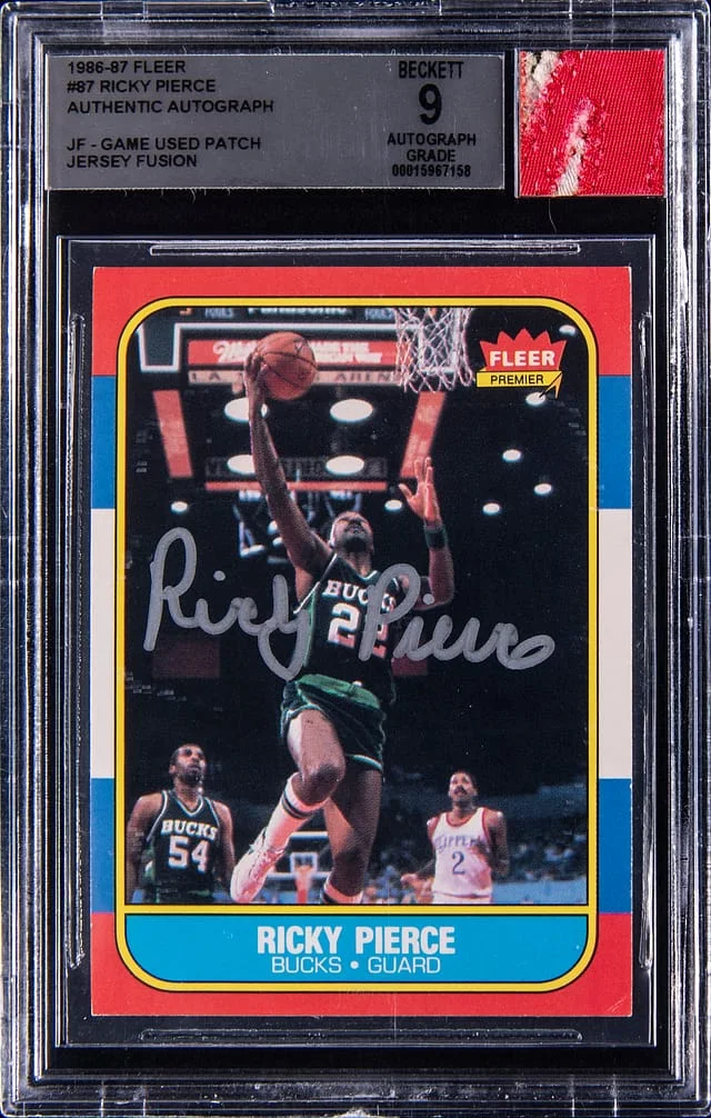 1986-87 Fleer Ricky Pierce Game-Used Jersey Fusion #87 card image