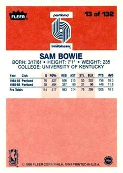 1986-87 Fleer Sam Bowie #13 card back image