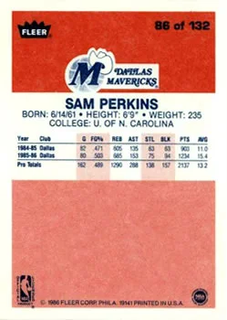 1986-87 Fleer Sam Perkins #86 card back image