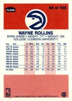 1986-87 Fleer Tree Rollins #94 card back image