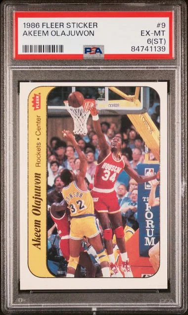 1986-87 FleerSticker Akeem Olajuwon #9 card image