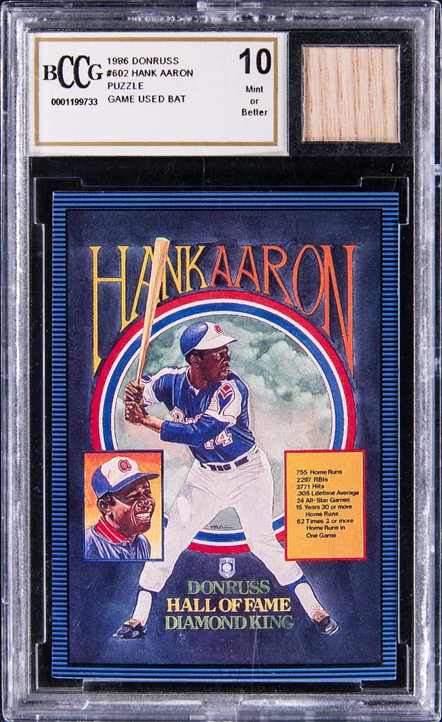 1986 Donruss Hank Aaron Puzzle Game Used Bat #602 card image
