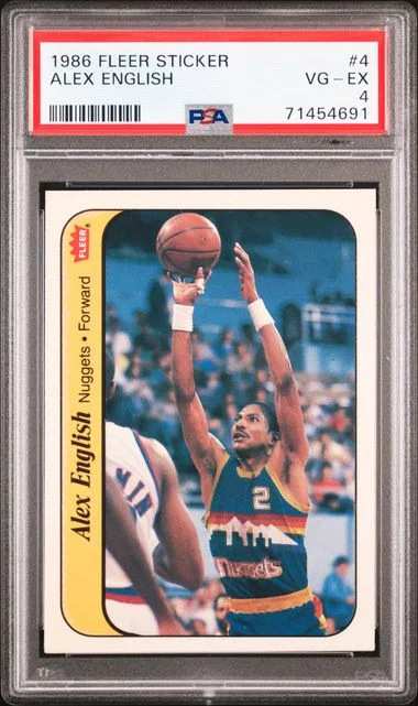 1986 Fleer Alex English Sticker #4 card image