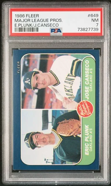 1986 Fleer Eric Plunk/Jose Canseco Major League Prospects #649 card image