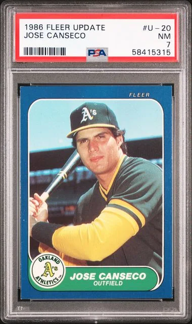 1986 Fleer Jose Canseco Update #U-20 card image