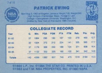 1986 Star Best of the Best Patrick Ewing #7 card back image