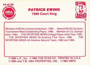 1986 Star Court Kings Patrick Ewing #14 card back image
