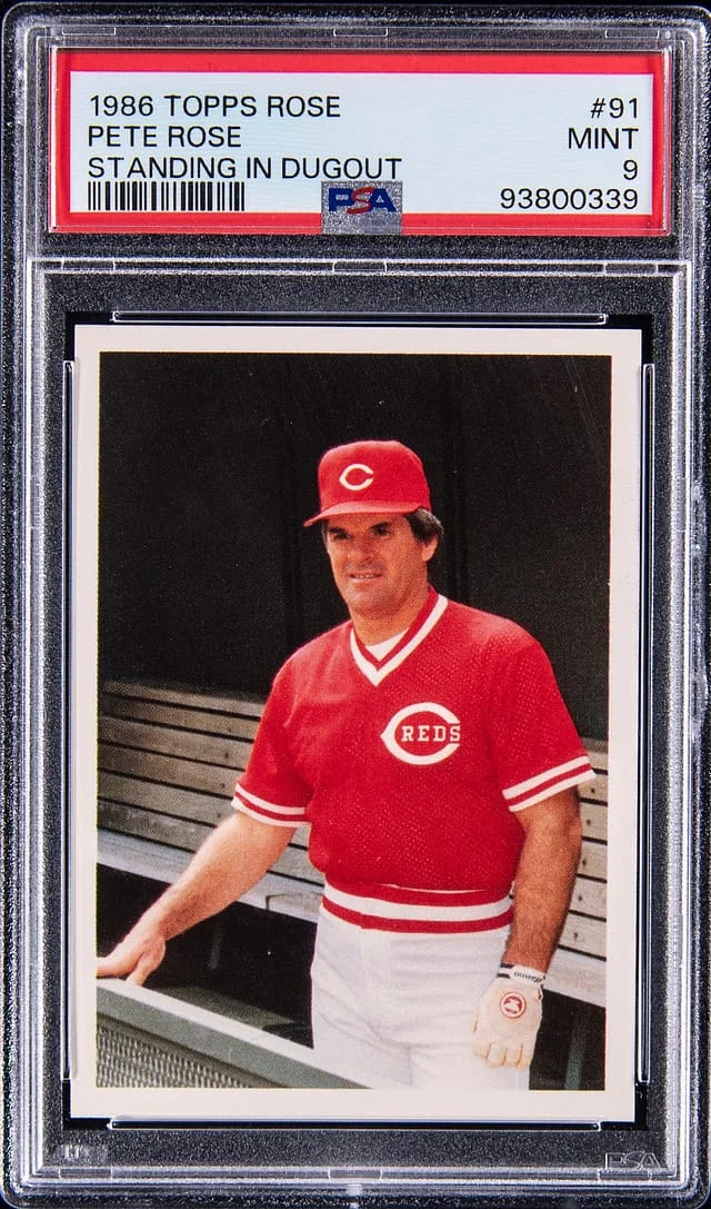 1986 Topps Pete Rose Rose Standing in Dugout #91 card image