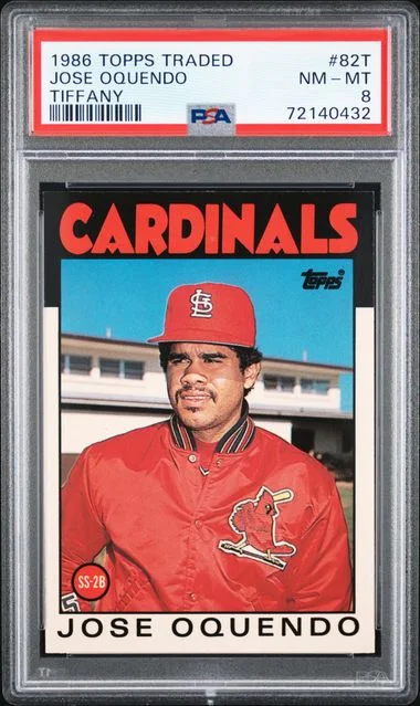 1986 Topps Traded Jose Oquendo Tiffany #82T card image