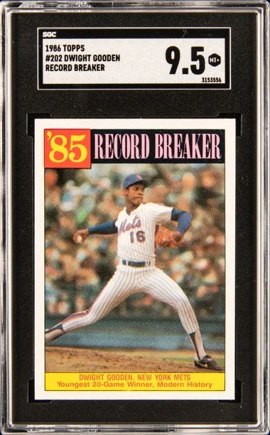 1986 Tops Record Breaker Dwight Gooden #202 card image