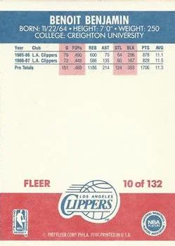 1987-88 Fleer Benoit Benjamin #10 card back image