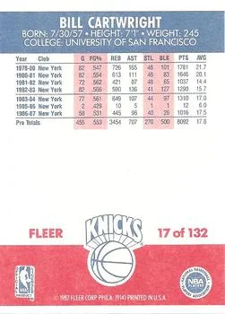 1987-88 Fleer Bill Cartwright #17 card back image