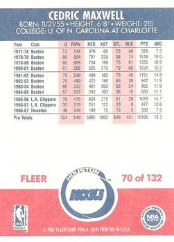 1987-88 Fleer Cedric Maxwell #70 card back image