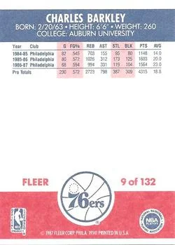 1987-88 Fleer Charles Barkley #9 card back image