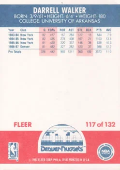 1987-88 Fleer Darrell Walker #117 card back image