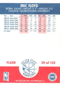 1987-88 Fleer Eric Floyd #39 card back image