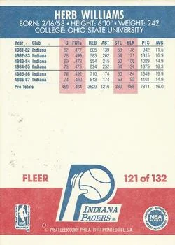 1987-88 Fleer Herb Williams #121 card back image