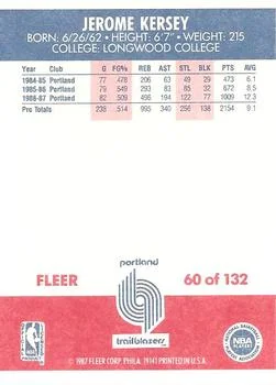 1987-88 Fleer Jerome Kersey #60 card back image