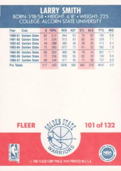 1987-88 Fleer Larry Smith #101 card back image