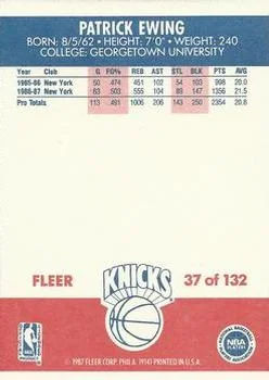 1987-88 Fleer Patrick Ewing #37 card back image
