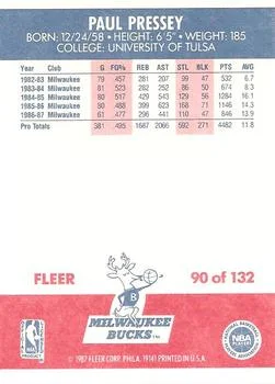 1987-88 Fleer Paul Pressey #90 card back image