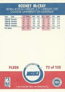 1987-88 Fleer Rodney McCray #72 card back image