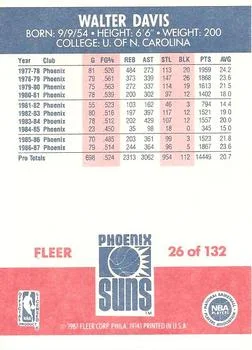 1987-88 Fleer Walter Davis #26 card back image
