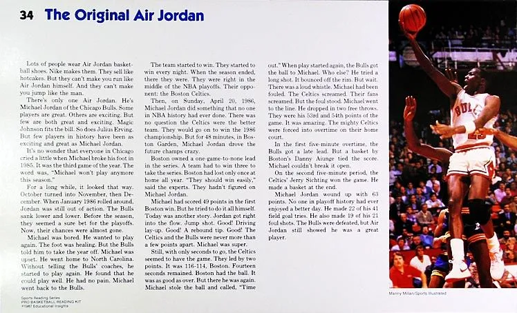 1987 Bowmar/Noble The Pro Basketball Reading Kit Michael Jordan #34 card image