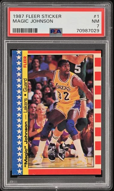 1987 Fleer Magic Johnson Sticker #1 card image