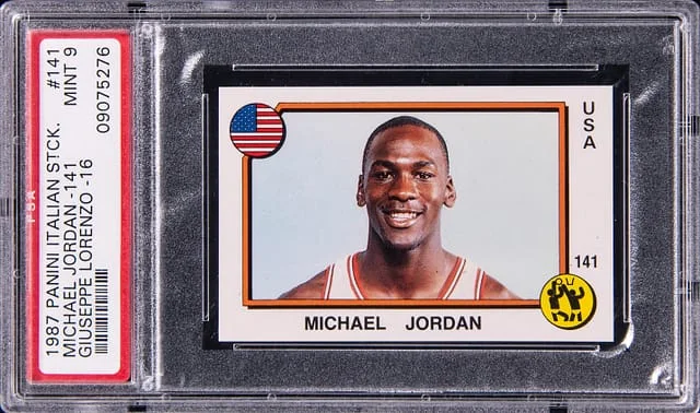 1987 Panini Michael Jordan/#16 Giuseppe Lorenzo Italian Sticker #141 card image
