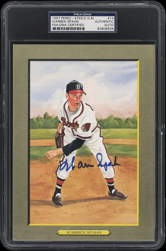 1987 Perez Steel G.M. Warren Spahn #14 card image