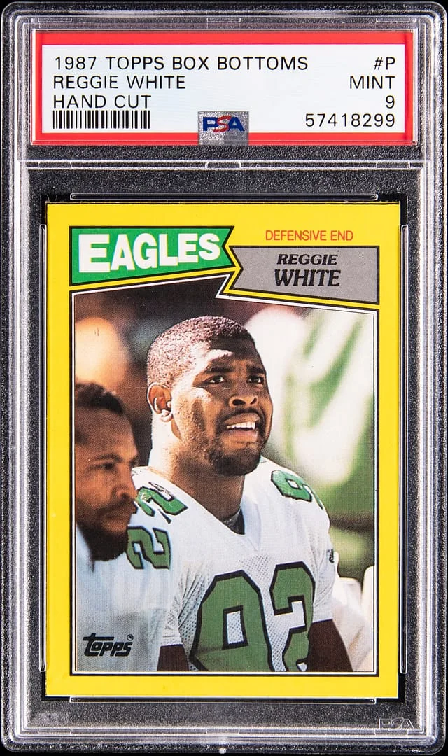 1987 Topps Reggie White, Hand Cut Box Bottoms #P card image