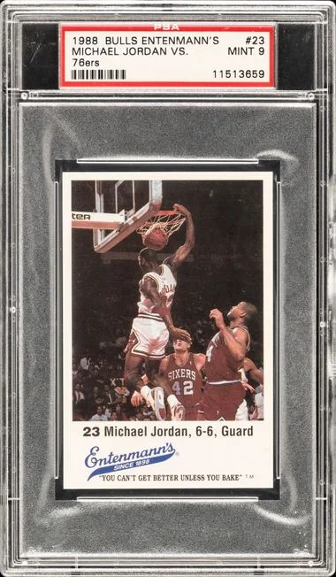 1988-89 Entenmann's Bulls, Ball In Hoop, Blank Back Michael Jordan vs. 76ers #23 card image