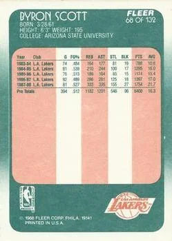 1988-89 Fleer Byron Scott #68 card back image