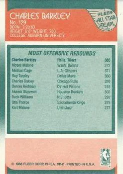 1988-89 Fleer Charles Barkley #129 card back image