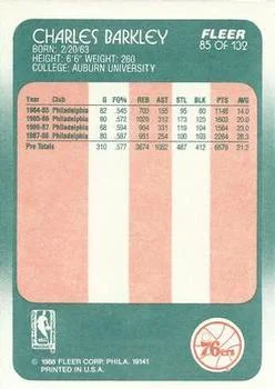 1988-89 Fleer Charles Barkley #85 card back image