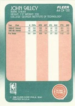 1988-89 Fleer John Salley #44 card back image