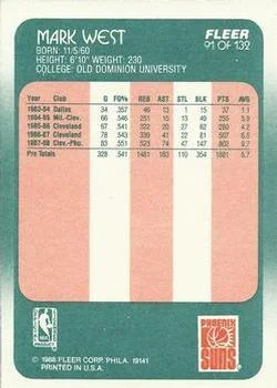 1988-89 Fleer Mark West #91 card back image