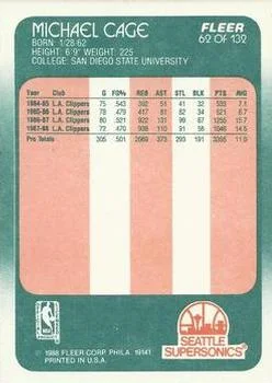 1988-89 Fleer Michael Cage TR #62 card back image