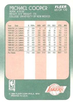 1988-89 Fleer Michael Cooper #65 card back image