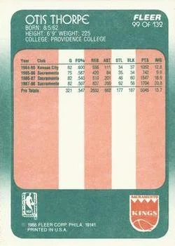 1988-89 Fleer Otis Thorpe #99 card back image