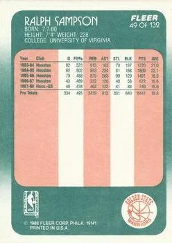1988-89 Fleer Ralph Sampson #49 card back image