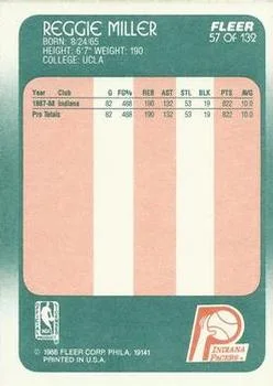 1988-89 Fleer Reggie Miller #57 card back image