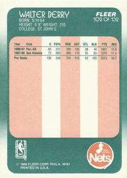 1988-89 Fleer Walter Berry #102 card back image