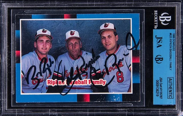 1988 Donruss Cal Ripken Jr./Cal Ripken Sr./Billy Ripken Multi-Signed Ripken Baseball Family #625 card image