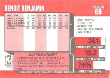 1989-90 Fleer Benoit Benjamin #69 card back image