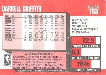 1989-90 Fleer Darrell Griffith #153 card back image